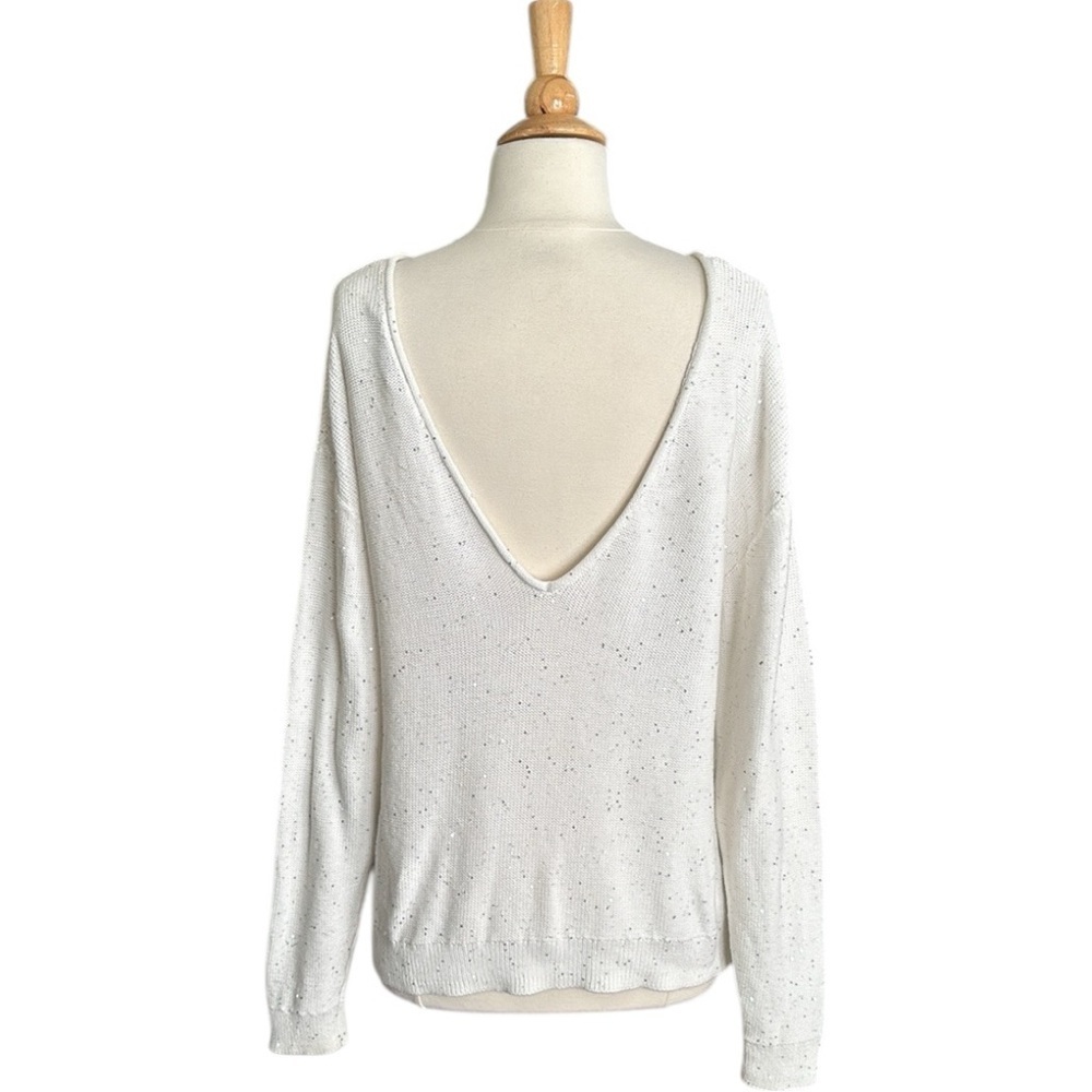 ZARA Ivory Cotton Sequin Knit Sweater Minimalist‎ Chic Low Back Size Medium - Picture 4 of 16